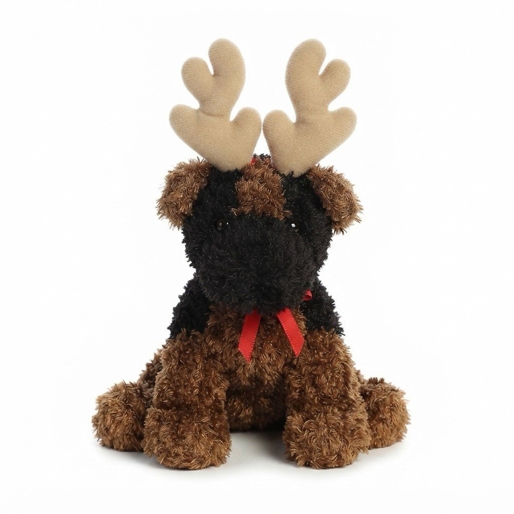Ganz Christmas Soft Spots Reindeer Dog Plush 5" Brown Stuffed Animal 2000 Toy
